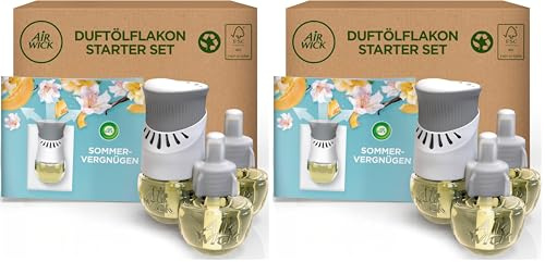 Air Wick Duftstecker – Starter Set mit 3x Nachfüller – Raumduft Sommervergnügen Flieder – 1x Gerät und 3 x 20 ml Öl (Packung mit 2)