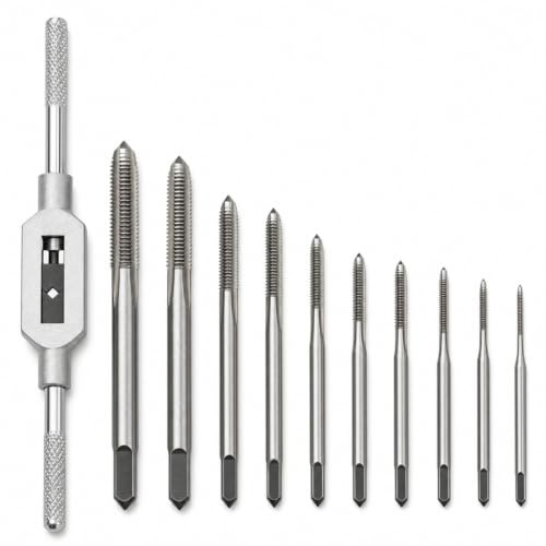 10 Pieces Mini Machine Hand Drill Tap Set, Machine Hand Tap Set with Adjustable, Wrench M1 M1.2 M1.4 M1.6 M1.7 M1.8 M2 M2.5 M3 M3.5, Small Hand Screw Thread Taps, HSS Mini Metric Plug Tap