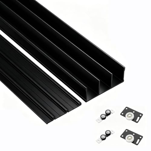 Schiebetür Schienensystem 3 Türen, Schiebetürbeschlag Komplettset aus Aluminiumlegierung mit Laufschiene und Rollen für Kleiderschrank, Schrank - Obere und Untere Doppelschienen