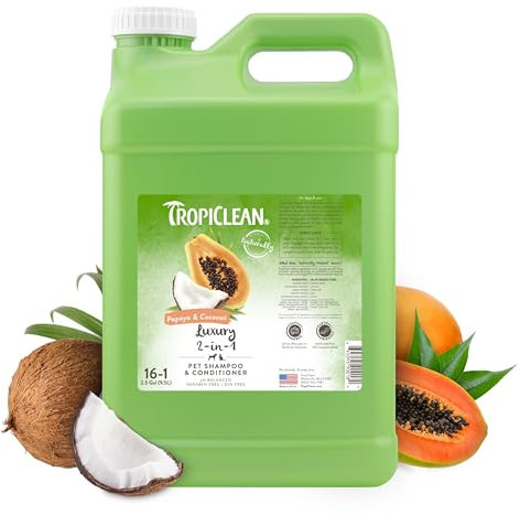 Tropiclean,2-in-1 Shampoo & Conditioner for Pets - Luxury 2 in 1 - Cleanses, Moisturises, Conditions Skin & Coat I For Dogs & Cats I Free from Parabens, Dye, Soap - Papaya & Coconut, 9.5 L