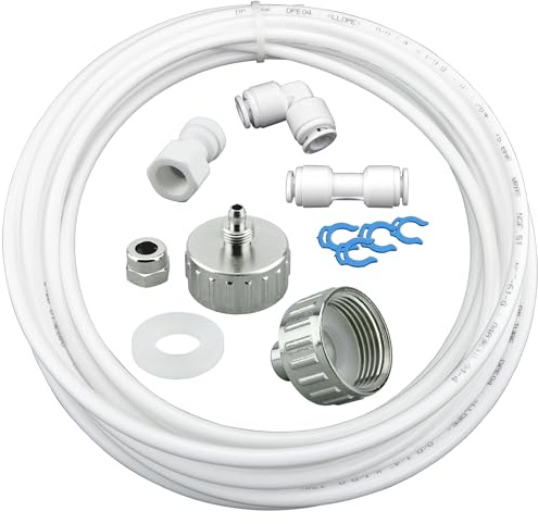FILTROTECH Kühlschrank Anschluss-Set 5 m, Messing-Adapter | NSF-zertifizierter PE-Schlauch 6,35 mm, verchromter Messing-Adapter, für Kühlschrank und Osmoseanlage