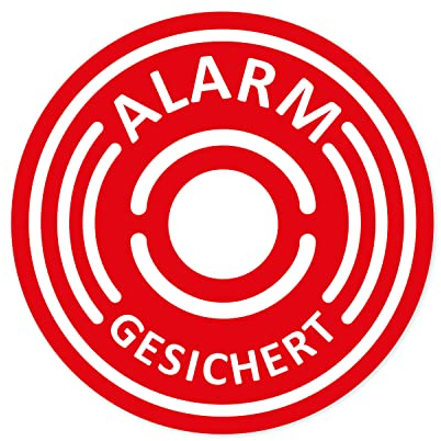 5er Aufkleber-Set Alarm-gesichert I Ø 4 cm I Achtung Gebäude, Objekt besitzt Alarmanlage I für Fenster-Scheibe und Tür I innenklebend I hin463