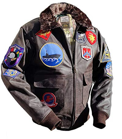 Noble House Top Gun Mavericks Chaqueta de Piloto en Cuero de Toro Marrón (L)