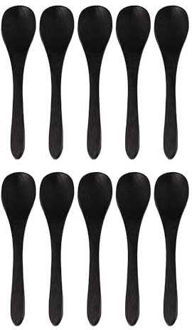 BambooMN Bamboo Black Serving Spoons, Mini Salt Spoon/Tiny Wooden Spoons for Spices, 30pcs Black Oval 3.5