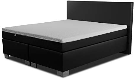 Charlottes Möbelkaufhaus Boxspringbett ROM II 180x200 Schwarz Kunstleder inkl Matratzen und Topper Härtegrad H2 H3. 180 x 200 cm (180x200 cm, Kunstleder Schwarz)