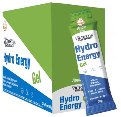 Victory Endurance Hydro Energy Gel (24 x 70 g) Apfelgeschmack | mit flüssigerer Textur, ohne Koffein, für schnelle Energie bei Ausdauersportarten