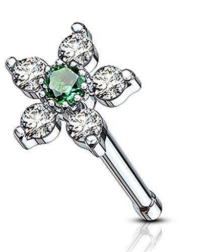 Autiga Nasen-Piercing Stecker Blume Blüte Nasenstecker Stift Zirkonia Kristalle Silber-grün