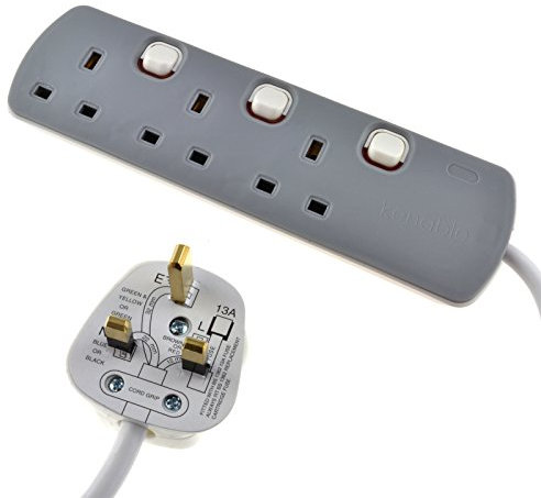 kenable 3 Gang Mains Extension Lead 3 Way UK Power Sockets Switched 1m [1 metres]