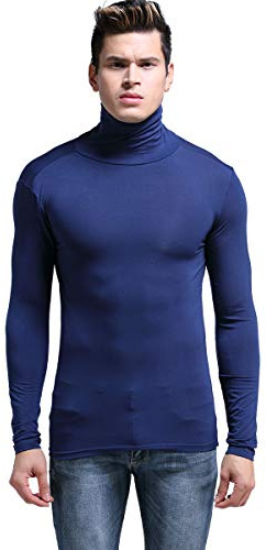 Ouruikia Homme léger Thermique Modal Couche de Base à col roulé à Manches Longues Pull Top sous-vêtements Thermiques pour Hommes Automne Hiver Hauts