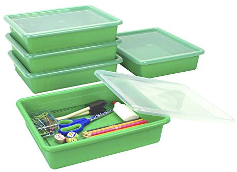 Storex Lot de 5 plateaux de rangement plats avec couvercle, format lettre, 25,4 x 33 x 7,6 cm, vert (62539U05C)