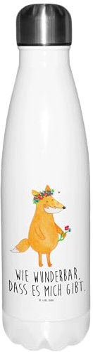 Mr. & Mrs. Panda Thermosflasche Fuchs Blumen - Geschenk, Thermoflasche, Fox, Selbstbewusstsein, Fuchsmädchen, Isolierflasche, Freundinnen, Edelstahl,