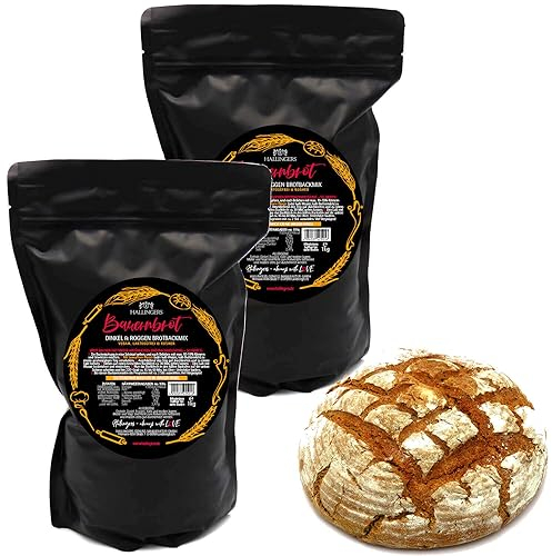 Hallingers 2x Bauernbrot - Dinkel & Roggen Brotbackmix - Natürliche Brotbackmischung frisch aus der Mühle - 2er Sparpack (Set) - Geschenk im Sommer & als perfektes Grillgeschenk | Neues Zuhause Ruhest
