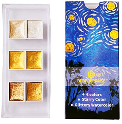 Wanfor Aquarellfarben, 6/12 Farben, Glitzer-Wasserfarben-Set, Metallic-Gold-Pigmentfarbe, Künstlermalerei