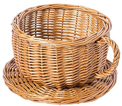 Vintiquewise Wicker Saucer Coffee Mug Cup Decorative Gift Basket Desk Organizer, Natruel, 12 W x 10 D x 5.5 H