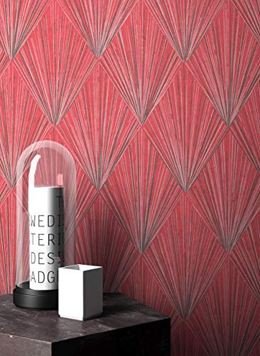 NEWROOM Tapete Rot Vliestapete Linien - Mustertapete Grafisch Silber Schwarz Strahlen Grafik Grafiktapete Geometrisch inkl. Tapezier-Ratgeber