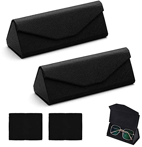SDFSD 2 Pezzi Custodia Occhiali, Custodia Portaocchiali Pieghevole, Astucci per Occhiali Rigidi, con 2 Panno per Occhiali, per Occhiali, Occhiali da Lettura, Occhiali Sportivi