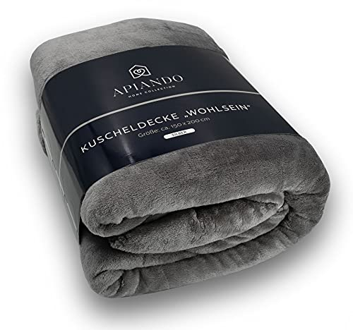 Apiando Kuscheldecke Grau 150 x 200 cm - Kuscheldecke Flauschig extra weich & warm - Wohndecke Flanell Fleecedecke als Sofadecke, Tagesdecke & Couchdecke