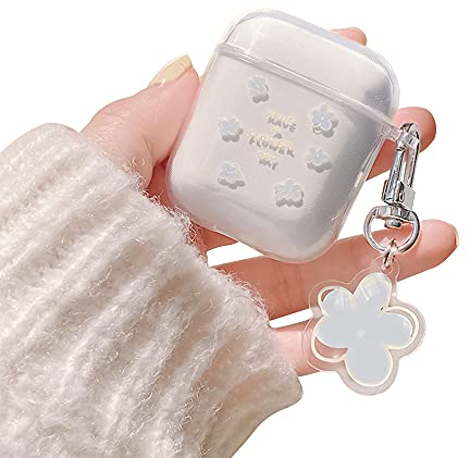 Ownest Kompatibel mit AirPods Hülle für Airpods 2 & 1 Mädchen Frau Süßes Transparent Blumen Muster Glatte Weiche TPU Stoßfest Schutzhülle - Blau Blumen