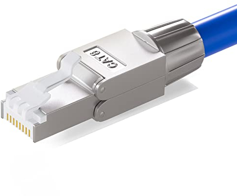 HB-DIGITAL 1x CAT 8 RJ45 Stecker Netzwerkstecker für starre LAN Kabel Verlegekabel Ethernet - werkzeuglos LSA - 40 Gbit/s AWG 22-26 vollgeschirmt STP 50μ vergoldete Kontakte