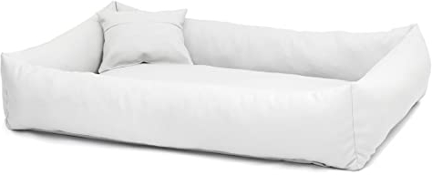 Juelle Hundebett aus Kunstleder, flauschiges Hundekissen, Hundebett für mittelgroße Hunde, weiches und elegantes Hundesofa, Elmo S-XXL (80x65 cm, Weiß)