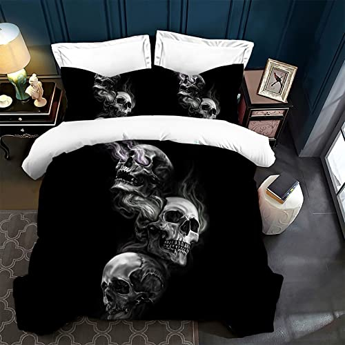 LXTOPN 3D Totenkopf Bettbezug,Bettwäsche 135x200,Kissenbezug 50x75, Microfaser Bettbezüge Mit,Bettbezug Geeignet für Einzel. (135cmx200cm, 3)