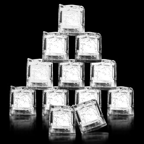 POCKETMAN Beleuchtete Eiswürfel 12 Stück für Getränke Mehrfarbige LED-Eiswürfel für Eiswürfellicht für Weihnachtsfeier, Hochzeit, Club, Bar, Champagnerturm-Dekoration (Weiß)