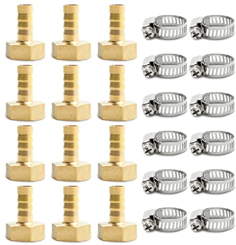 Bwintech 12 Pezzi Raccordi Portagomma, 1/2 BSP Femmina x 10 MM Connettore Portagomma con 12 Morsetti