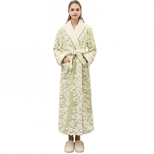 IQYU Sauna Accappatoio da donna in spugna, in cotone, con fiori, lungo e caldo, da sauna, morbido, sexy, pigiama in pile, verde, M