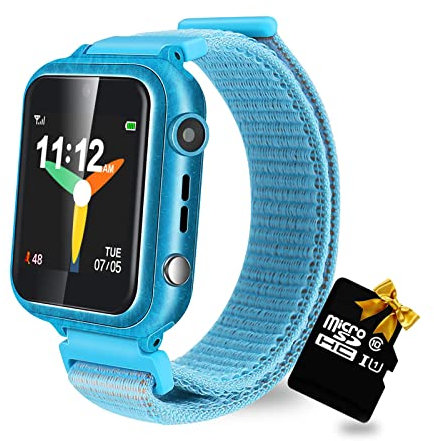 Retysaz Smartwatch für Kinder, 24 Spiele, Smartwatch für Kinder, Schrittzähler, Telefon, tolles Geschenk für Mädchen und Jungen, elektronisches Lernspielzeug (metallischblau)