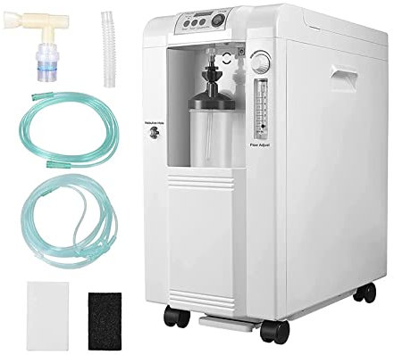 ADZHY Concentratore Generatore di Ossigeno Medico, Concentratore Generatore di Ossigeno Ossigeno Regolabile dal 93% al 96% con Ruota Universale a 360° per Assistenza Domiciliare e Ospedaliera.,10L
