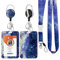 Porte-badge avec cordon, porte-badge rétractable et cordon tour de cou amovible avec enrouleur de badge et porte-badge vertical pour infirmières, enseignants, personnel de bureau (bleu étoilé)