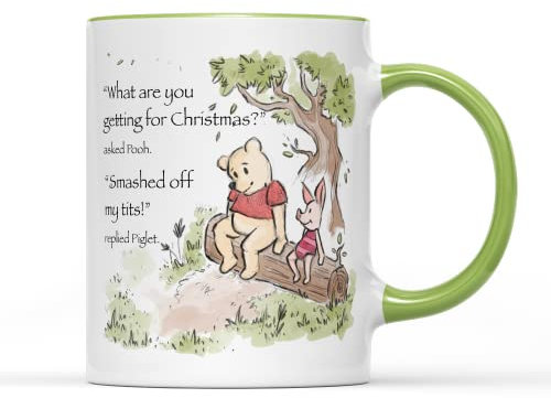 SMARTYPANTS Sarcastic Christmas Winnie The Pooh and Piglet Mug - Watercolour Novelty Funny Rude Swear Xmas Quote Best Friend Pig Bear Tea Coffee Gift Present (Light Green Handle Prime)