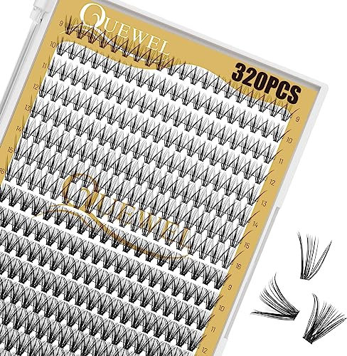 Cils individuels QUEWEL Cluster Lashes 320pcs Extensions de cils individuels 0,07D Curl 20D+30D Cils individuels en grappe Naturel DIY Extensions de cils Mix9-16mm à la maison (20+30D 0.07D MIX9-16mm)