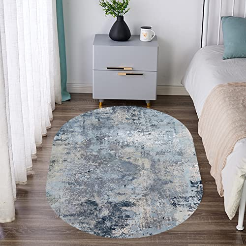 Rururug Ovaler Teppich, Wohnzimmer Schlafzimmer,Moonlit Ocean blau, Seal grau, Winter Sky blau, Abstrakte Druckmotive,Oval 90 x 150 cm