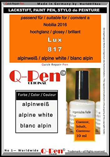 Q-Pen Original Lackstift for Nobilia LUX 817 Alpinweiß HG; by