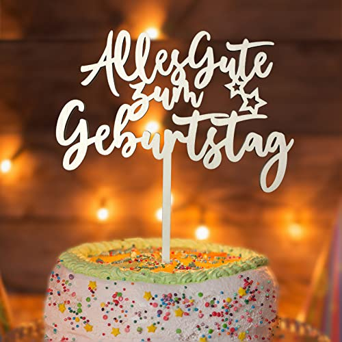 Alles Gute zum Geburtstag, Happy Birthday Cake Topper Geburtstag aus Holz, Kuchen Deko Torten Topper Geburtstag für Mädchen Jungen Frauen Mann Größe 18x 20cm