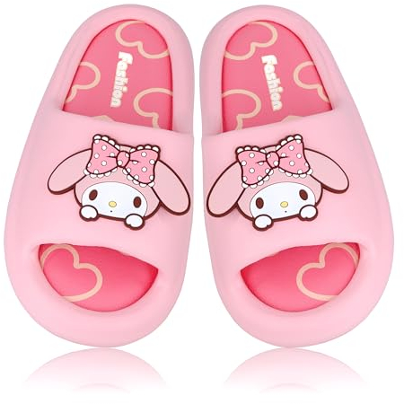 Roffatide Anime Cinnamoroll My Melody Kuromi Pantoffeln für Frauen Rutschfeste Badesandalen Kuh Druck Gummipantoffeln Hausschuhe Rosa 35/36