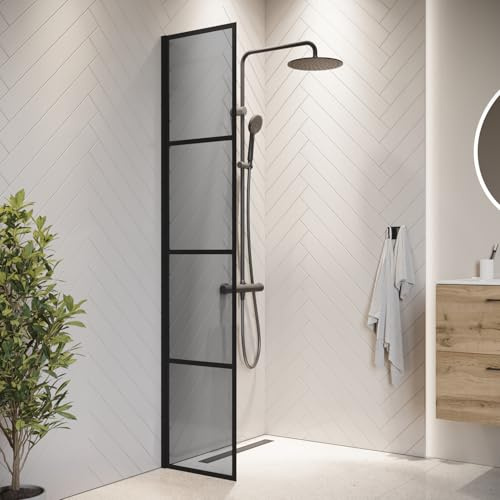 Badplaats B.V. Paroi de Douche Essos - 40 x 200 cm - Verre teinté Noir - 8 mm - Verre de sécurité