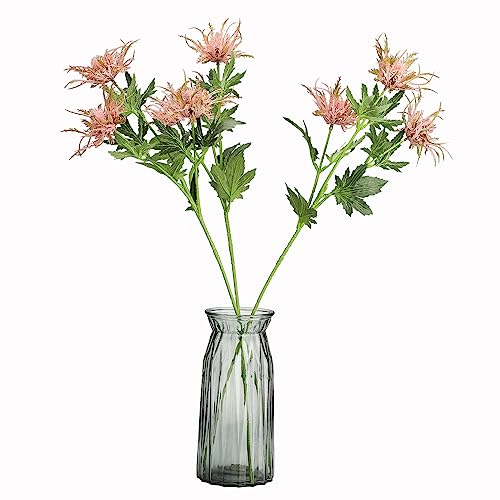 Künstlicher Distel-Blumenstrauß mit 3 Zweigen, Künstliche Eryngien-Pflanzen, Künstliche Disteln mit Langen Stielen, Simulation von Seestechpalmen, Fühlt Sich Echt An, Künstliche Pflanzen,(Rosa)