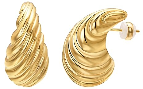 Vogem Chunky Gold Ohrringe Damen Waterdrop Ohrringe Damen Croissantbrot Ohrstecker Damen Schmuck
