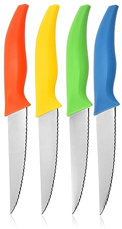 Astylway Set De 4 Couteau à Steak,Super Tranchant Couteau De Chef Couteaux De Cuisine,Lavable au Lave-Vaisselle,Multicolore (Orange,Vert,Bleu,Jaune)