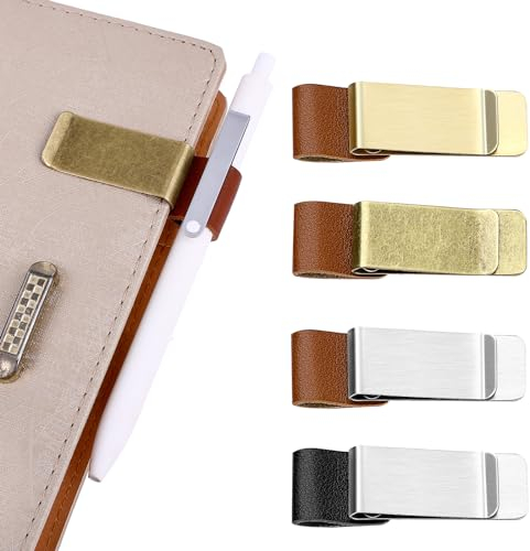 Giantree Stiftschlaufen Halter, 4 Stück Metall Stifthalter Notizbuch Leder Retro Notebook Stifthalter Pen Loop mit Clips für Journal Notebook Planer Clipboard Office Pocket Kalender