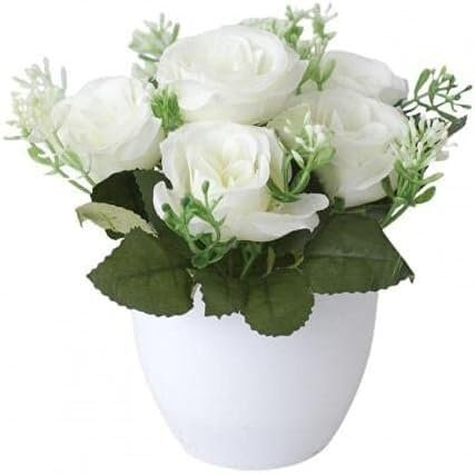 Plantes artificielles d'intérieur, Fleurs artificielles, Roses en Soie, Bouquet de mariée pour Noël, Mariage, Nouvel an, décoration en Pot pour la Maison, la Chambre à Coucher (Couleur : Blanc)