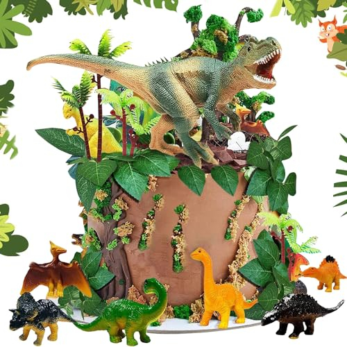 Dinosaurier Kuchen Deko Set - 26 Stück Kuchendeko, Dino Party Dekoration, Dschungel Tortendeko, Cake Topper für Kinder Miniatur Deko