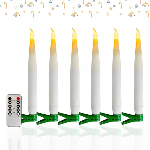 6 Stück LED Weihnachtskerzen, Weihnachtsbaum Deko LED Stabkerzen mit Clips&Fernbedienung Timer, LED Kerzen Batteriebetriebene für Weihnachtsdeko, Weihnachtsbaum Deko, Party Deko, Hochzeitsdeko