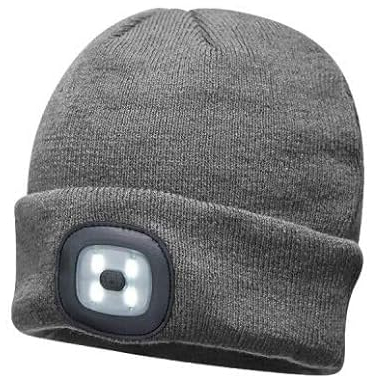 Mr. Gadget's Solutions Gorro LED unisex con luz, sombrero LED manos libres, gorro de punto con luz nocturna, gorro de linterna, regalo para hombres (gris), Negro, M