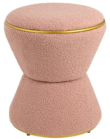 Baroni Home Pouf Poggiapiedi in Sherpa a Forma di Clessidra, Sgabello Imbottito Resistente per Interno per Camera da Letto, Soggiorno, 37x37x43 cm, Rosa