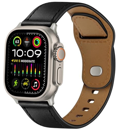WPPQTRV Bracelet en cuir compatible avec les bracelets Apple Watch Ultra 2/Ultra 49 mm, 45 mm, 44 mm, 42 mm, pour homme et femme, bracelet en cuir véritable pour iWatch Ultra 2/1 SE Series 9 8 7 6 5 4