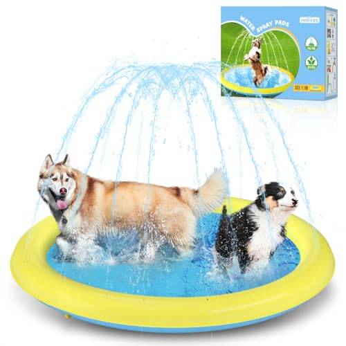 Nobleza Piscina para Perros Grandes, D170cm/66.9in Piscina Plegable para Perro, Splash Pad Perro, Espesar 0.55mm, Antideslizante Tapete de Juegos de Agua, Juguete de Verano para Jardín al Aire Libre
