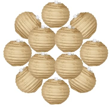12 x Papierlaternen, 10 cm, sandfarben, Hängeleuchte, Kugel, Papier, 10 cm, japanische Laterne für Hochzeitsdekoration, 12 Stück, das Must der Reihe von Lampions aus Papier, Bedienungsanleitung in